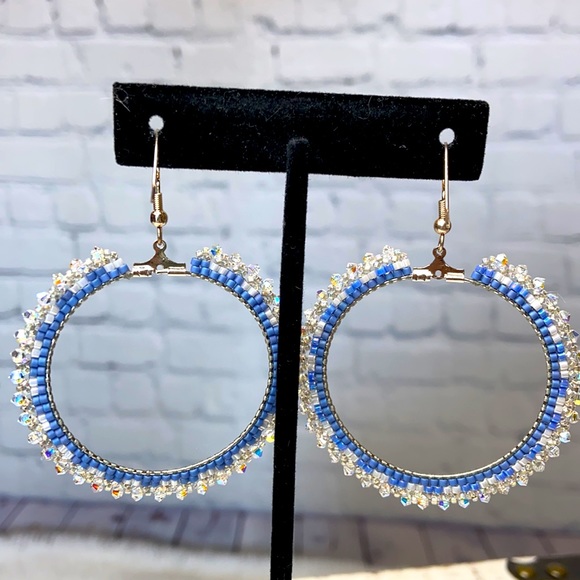HANDMADE Hoop Beaded Crystal Boho Earrings - Picture 4 of 4